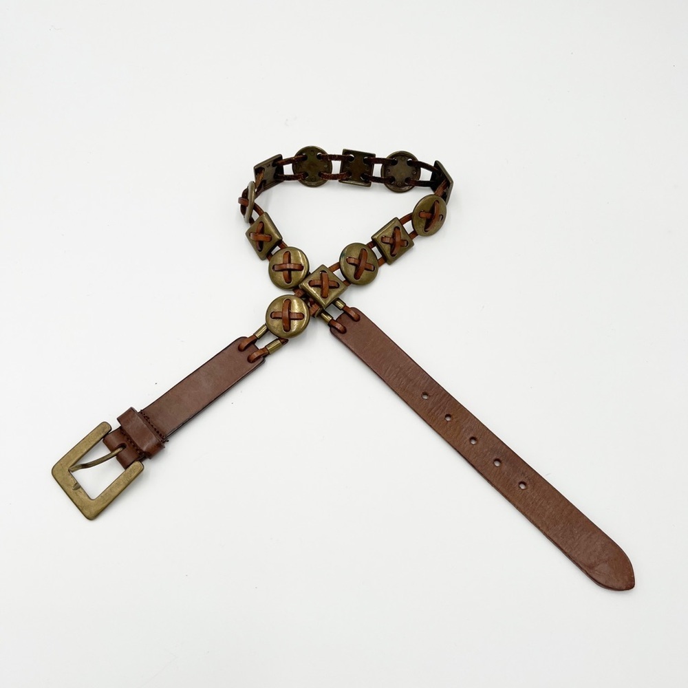 Vintage Limited Leather And Brass Woven Style Belt Size Small Made in Italy